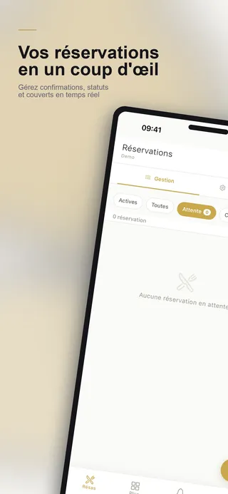 Écran d'accueil avec les réservations du jour — Application mobile QTable pour restaurateurs