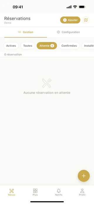 Liste des réservations triées par créneau horaire sur QTable mobile